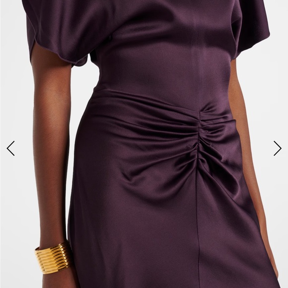 Victoria Beckham Satin Midi Dress in Burgundy/ Fig Color - Picture 4 of 11